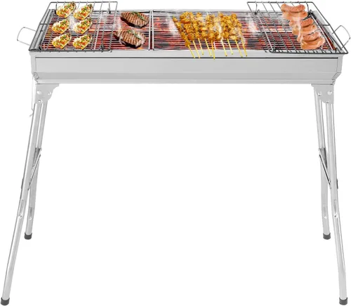 Miniatura 2 de Parrillas de carbón portátiles, brocheta de cordero plegable para jardín, patio, fiesta, picnic, viajes, hogar, cocina al aire libre, 28 x 13 x 27
