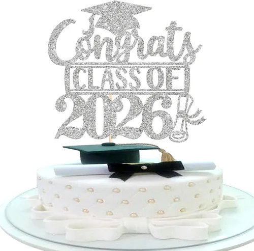Miniatura 17 de Rsstarxi 1 paquete de 2026 con tapa de graduación 2026, decoración de pastel de felicitaciones graduadas para decoración de fiesta de graduación