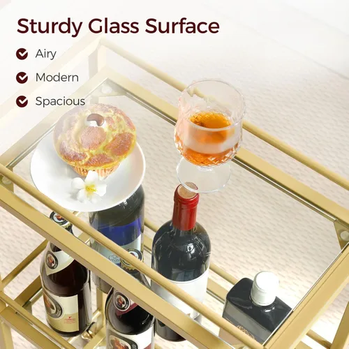 Miniatura 5 de MAHANCRIS Carrito de bar para el hogar, carrito de bebidas de 3 niveles con ruedas, carrito de servicio de bar en casa, carrito de mini bar