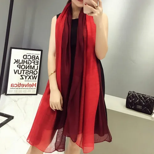 Miniatura 7 de Bufanda de seda de algodón, elegante, suave, bufandas de sombra de color para mujer