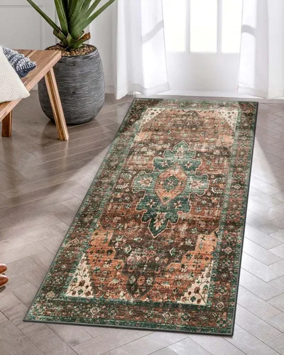 Miniatura 59 de Moynesa Alfombra de pasillo ultra fina lavable de 2 x 6 pies, antideslizante, resistente a las manchas, alfombra vintage que no desprende para Gris
