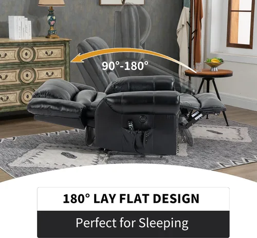 Miniatura 7 de Silla elevadora eléctrica de doble motor, silla reclinable plana con masaje y calor para personas mayores, control remoto, posición infinita, Negro