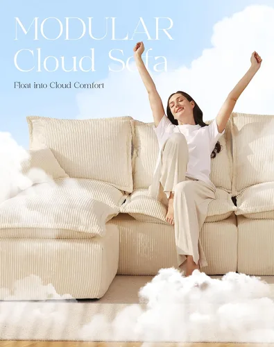 Miniatura 3 de Cómodo sofá Cloud de 107" con chaise en forma de L y asiento profundo, sofá seccional modular en una caja, sofás tapizados sin estructura para sala