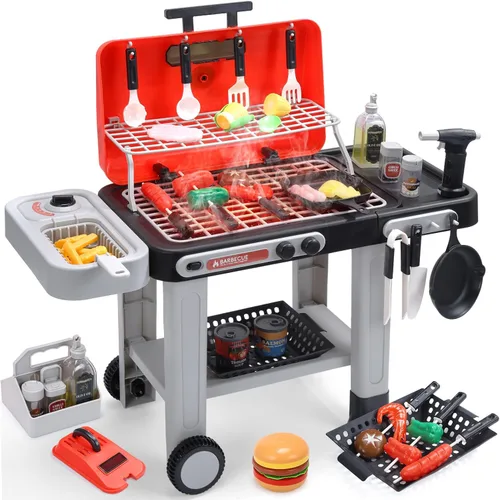 CUTE STONE Juguetes de Parrilla de Barbacoa para Niños, Alimentos de Juego que Cambian de Color, Efectos de Sonido y Luz Chisporroteantes, Efectos