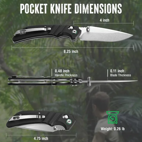 Miniatura 2 de Mossy Oak Cuchillo de bolsillo plegable, hoja de acero inoxidable con acabado stonewash de 4", cuchillo EDC, mango G10 con Axis Lock y clip