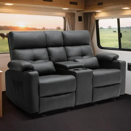 Sofá reclinable eléctrico para autocaravana de 68 pulgadas con calor y masaje, sofá reclinable con consola, sofá reclinable doble con portavasos