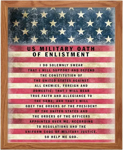 Juramento Militar de Reclutamiento ENMARCADO - Arte de pared patriótico de la bandera americana, decoración - Regalo para soldados, ejército,