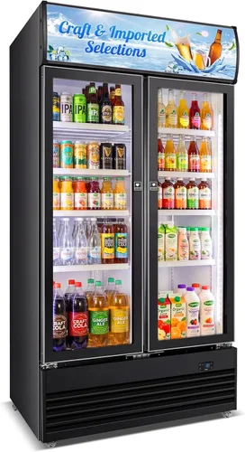 Miniatura 25 de 35.42" W Commercial Under Counter Beverage Refrigerator, 2 Glass Door Back Bar Cooler, Built-in/Freestanding 7.4Cuft Drink Fridge with LED Light