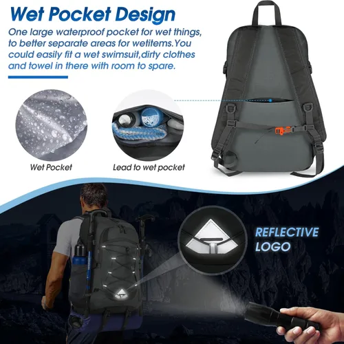 Miniatura 3 de IGOLUMON Mochila de senderismo de 40 L, plegable, ligera, mochila de camping para hombres y mujeres, impermeable, mochila de senderismo al aire Gris
