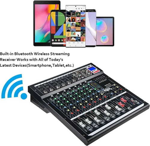 Miniatura 3 de Mezcladores DJ jindaaudio Consola de Mezcla de Audio de 8 Canales con Bluetooth, Interfaz de Audio USB con Alimentación Fantasma de 48V, Mesa