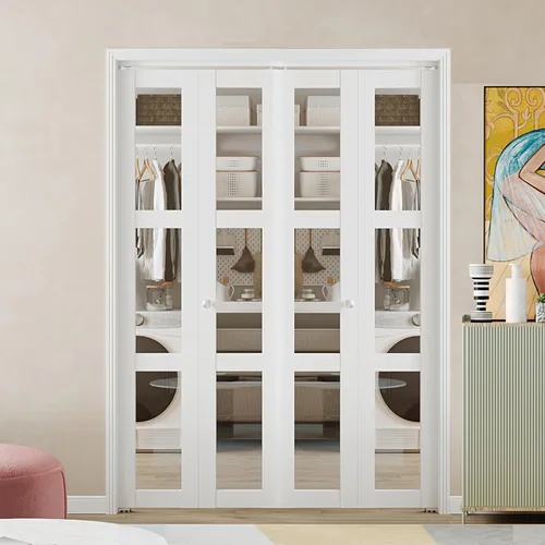 Miniatura 24 de BARNER HOME Puerta plegable, puerta de armario de cristal transparente de 3 lites, para apertura de 48 x 80 pulgadas, puertas plegables con kits