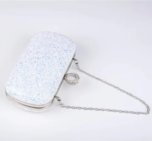 Miniatura 9 de Bolsos de noche con purpurina y embragues para mujer, baile, boda, fiesta con dos cadenas