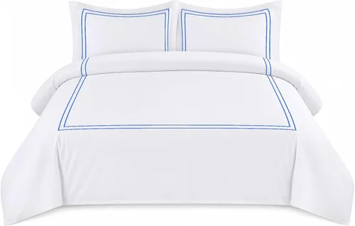 Miniatura 20 de BedDecor Lujoso juego de funda de edredón de algodón egipcio de 400 hilos, 1 pieza con hermoso bordado de 2 rayas