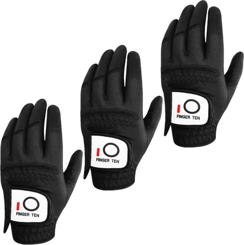 FINGER TEN Guantes de golf para todo tipo de clima, paquete de 3 para golfista diestro, agarre de lluvia caliente y húmeda, guantes suaves y cómodos