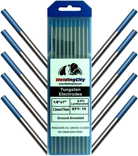 WeldingCity Varilla de electrodo de tungsteno de soldadura TIG de alta calidad, 2,0% lantanado (AWS/EW-La20 azul) 1/8" x 7" | 10 piezas