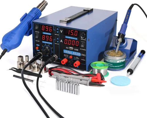 Miniatura 6 de YIHUA Paquete de estación de fuente de alimentación y retrabajo profesional de soldadura 853D 3A USB con boquillas de aire caliente #2300