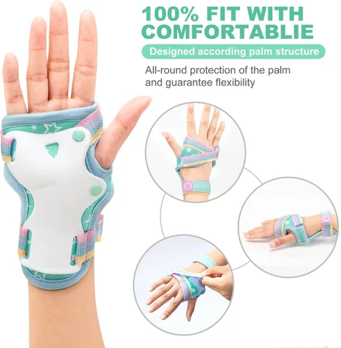Miniatura 5 de SULIFEEL Rainbow Unicorn - Patines para niños con equipo de protección ajustable, verde, talla S