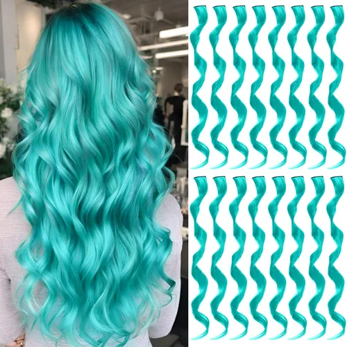 Miniatura 13 de 16 extensiones de cabello sintético rizado y ondulado con clip, para niñas y mujeres, coloridos resaltados para fiestas, cosplay, festival, regalo