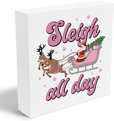 Miniatura 13 de Cartel de madera con diseño de árboles de Navidad divertidos, caja de madera con texto en inglés «Merry Christmas», arte rústico, estante