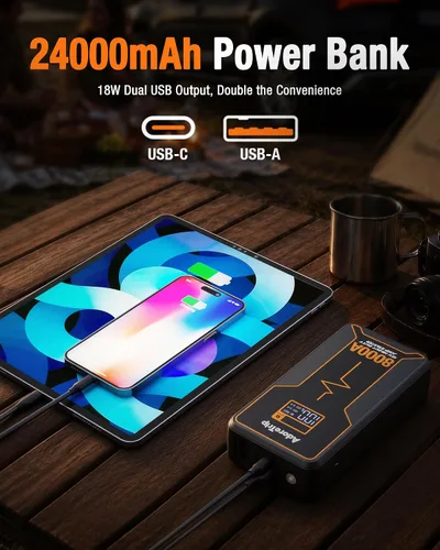 Miniatura 6 de Arrancador de batería de coche de 8000 A, batería portátil de 12 V para motores diésel de hasta 13L de gasolina/8L, abrazadera de pantalla