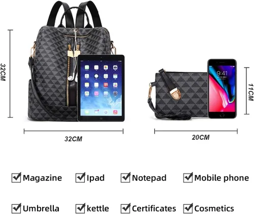 Miniatura 5 de Makes Bolso tipo mochila para mujer, de piel sintética, con diseño convertible, 2 piezas