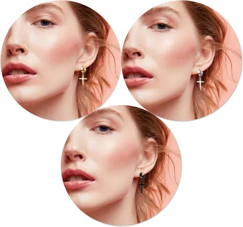 Miniatura 6 de Juego de aretes de cruz de acero inoxidable para hombre y mujer, aretes colgantes con bisagras, aretes de aro cruzados