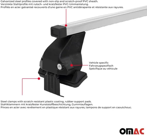 Miniatura 5 de OMAC Portaequipajes de techo liso para Mazda CX-3 2016-2021, color gris, 2 piezas antirrobo para viajes, kayak, canoa, surf, esquí, snowboard