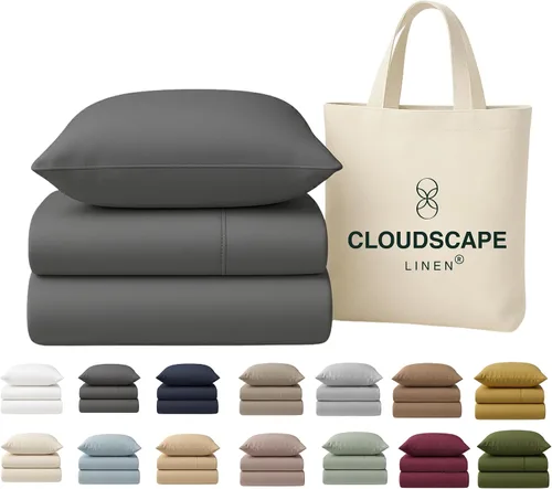 Miniatura 15 de Cloud Scape Linen - Juego de sábanas de 100% algodón egipcio, tamaño individual, juego de ropa de cama de lujo de 3 piezas, 400 hilos, calidad