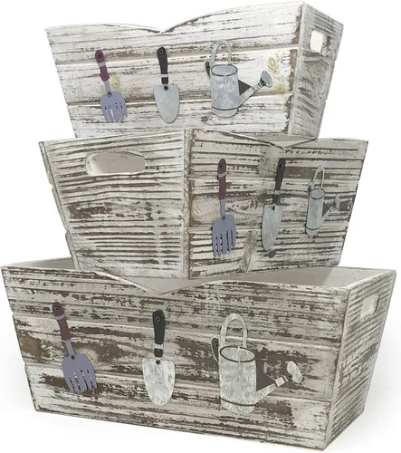Miniatura 5 de allgala Juego de 3 cajas de madera para maceteros para macetas - Decoración interior y exterior - Cajas de exhibición de almacenamiento
