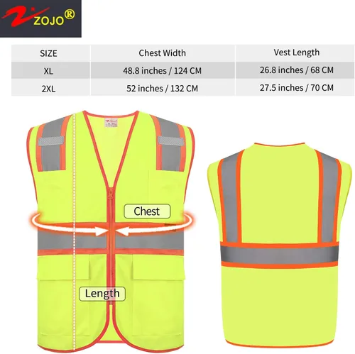 Miniatura 3 de zojo Chalecos de seguridad de alta visibilidad con bolsillos, paquete de 5, chaleco reflectante al por mayor para trabajos al aire libre, ciclismo