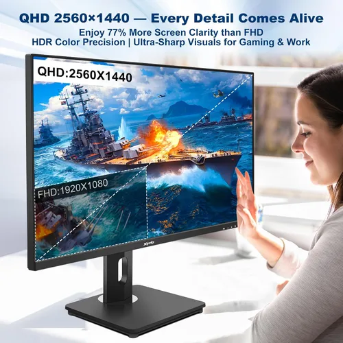 Miniatura 6 de Monitor de pantalla táctil, monitor de pantalla táctil de 27 pulgadas QHD 2560 x 1440 100Hz, monitores de pantalla táctil con 10 puntos táctiles