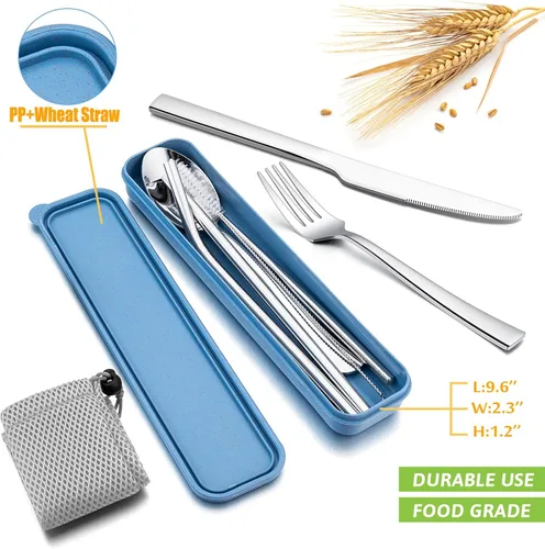 Miniatura 4 de HaWare Utensilios de viaje portátiles con funda, juego de cubiertos de acero inoxidable para camping, oficina, escuela, almuerzo, incluye cuchillo