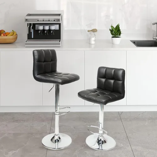Miniatura 2 de Taburete de bar hidráulico Roundhill ajustable de piel de giro, 2 unidades, Cuero sintético Acero inoxidable, Negro