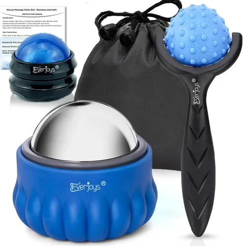 Everjoys Juego de rodillos de bola de masaje: hielo frío y caliente para el tejido profundo y el dolor muscular para aliviar la rigidez y el estrés,