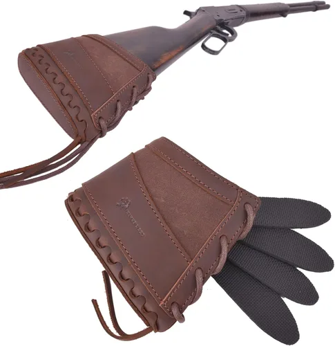 Miniatura 10 de Tas Trost Almohadilla reductora de retroceso de lona de cuero para rifles, escopetas, almohadilla antideslizante de culata Negro