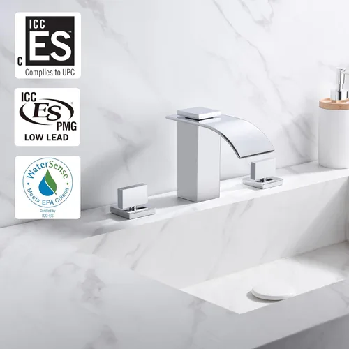 Miniatura 2 de sumerain Cascada de 8 pulgadas grifo de lavabo de baño extendido de 3 agujeros acabado cromado Cromo