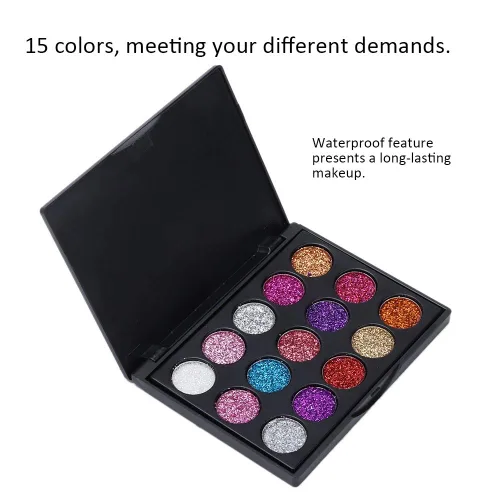 Miniatura 3 de Paleta de sombras de ojos, paleta de sombras de ojos con purpurina de 15 colores para cosplay, maquillaje de ojos, sombra de ojos brillante, polvo