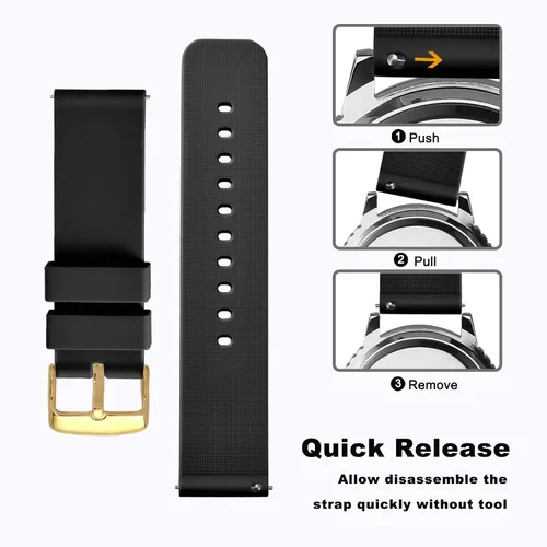 Miniatura 3 de WOCCI Silicone Watch Bands - Quick Release Soft Rubber Replacement Straps with Gold Buckle (14mm 18mm 20mm 22mm 24mm)