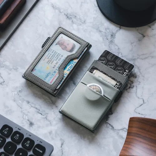 Miniatura 18 de VULKIT Billetera minimalista con ventana de identificación y bolsillo EDC con bolsillo desplegable para tarjetas de crédito y bloqueo RFID, diseño