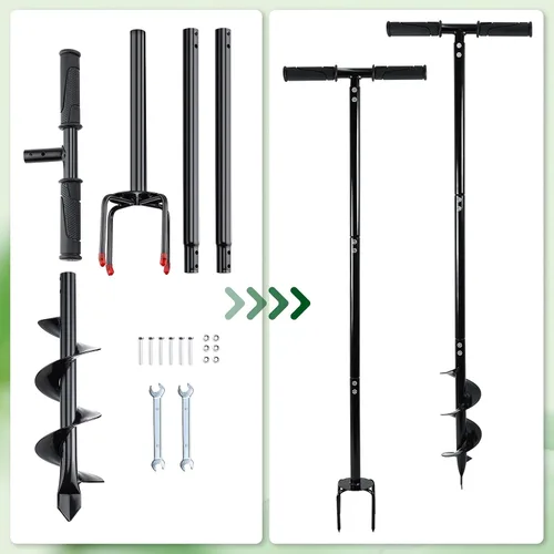 Miniatura 2 de Taladro manual 2 en 1 para perforar agujeros para postes, taladro manual de jardín en espiral de 4 x 42 pulgadas con mango en forma de T