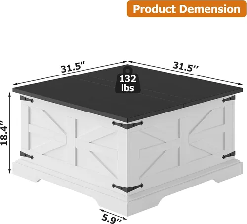 Miniatura 2 de Bigbiglife Mesa de centro de granja con almacenamiento, mesa central cuadrada de 31.5 pulgadas para sala de estar, mesa de cóctel de madera rústica