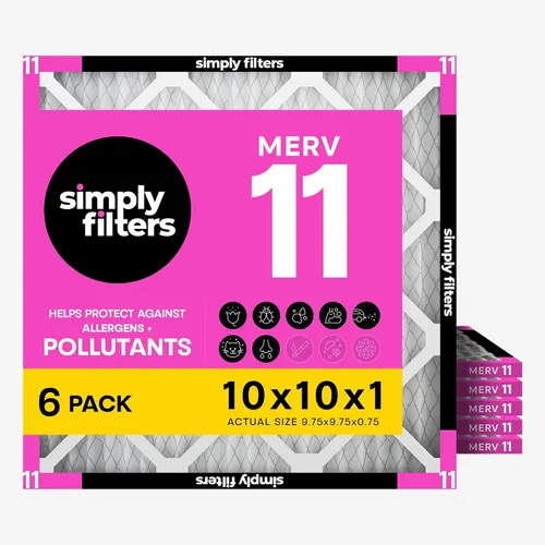 Simply Filtro de aire de 10 x 10 x 1, Merv 11, MPR 1000, paquete de 6, para horno de aire acondicionado y HVAC (tamaño real: 9.75 x 9.75 x 0.75