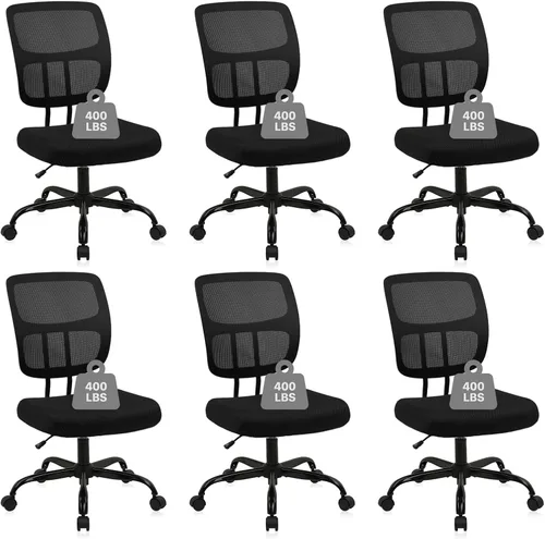 Miniatura 12 de CLATINA Silla de oficina en casa, sin brazos, con ruedas, ergonómica, de cuero, con respaldo bajo, altura ajustable, giratoria de 360°, silla
