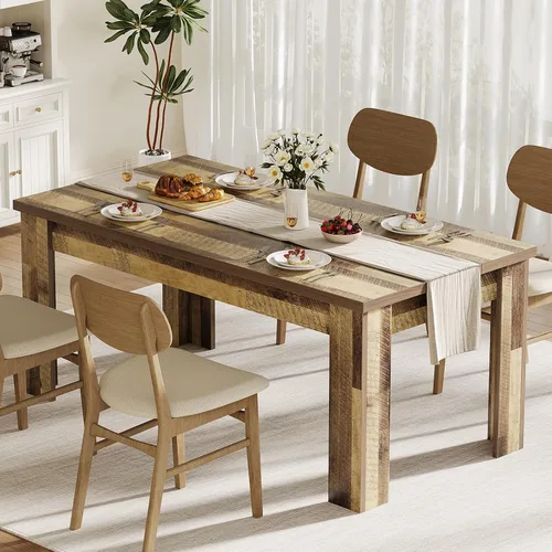 Miniatura 4 de CABIHOME 63" Rectangular Dining Table for 4-6, Farmhouse Large Kitchen Table, Sturdy Frame, 4 Triangular Stable Legs, Thickened Tabletop, Ideal for