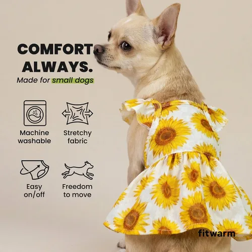 Miniatura 6 de Fitwarm Vestido de Girasol para Perro, Ropa para Perros Pequeños Hembra, Ropa para Gatos Mascotas, Blanco, Amarillo, Rojo, XS