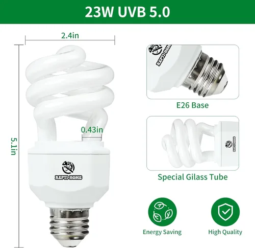 Miniatura 4 de Luz de reptil UVA UVB 23W 5.0, terrario tropical y subtropical lámpara fluorescente compacta, bombilla de reptil UVB para serpientes, camaleones