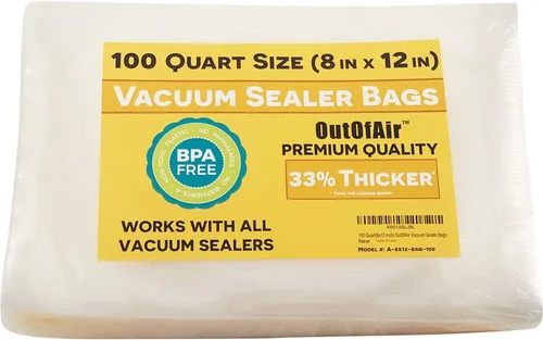 100 bolsas selladoras al vacío: tamaño de cuarto de galón (8 x 12 pulgadas) por OutOfAir funciona con FoodSaver y otras máquinas, 33% más gruesas,