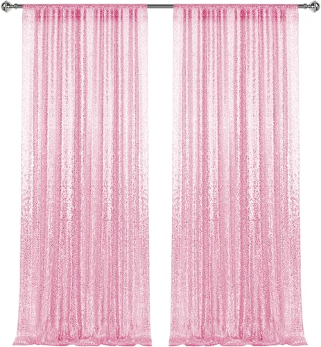 2×8 pies - 2 piezas de cortinas de fondo de lentejuelas rosas, telón de fondo de lentejuelas con purpurina para fotografía, fondo de tela para