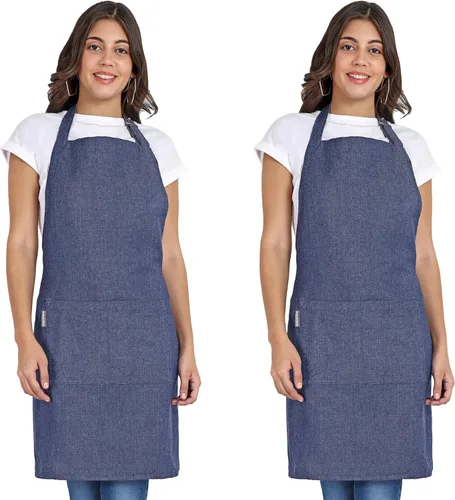 Miniatura 9 de Delantal de chef, delantal de cocina de algodón reciclado con un cuello ajustable con lazos largos, para cocinar, hornear