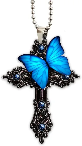 Miniatura 7 de Talataca Mariposa azul, orar por Dios Jesús CROS cristiano 2D espejo retrovisor plano coche accesorios de árbol de Navidad decoración colgante